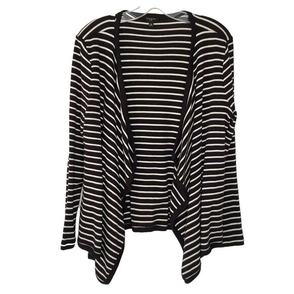 Talbots Asymmetrical Open Cardigan Top M Petite Black White Stripe Jersey Knit - Picture 1 of 5